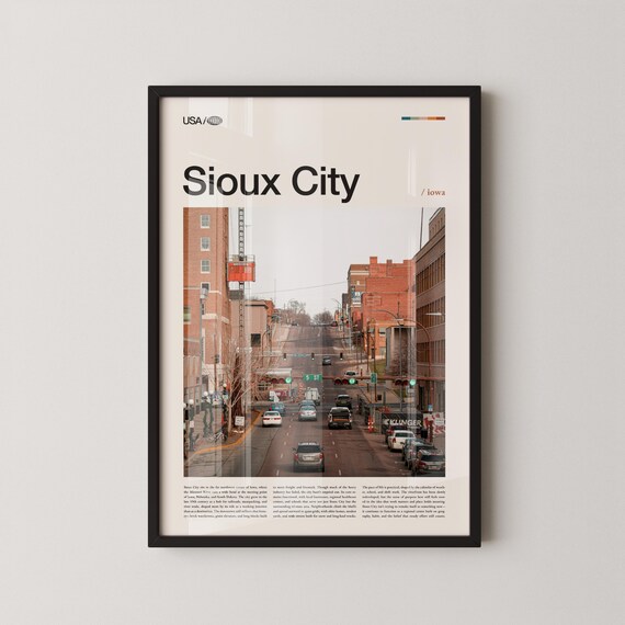 Sioux City Iowa Downtown Fifth Street Vintage USA Travel Poster