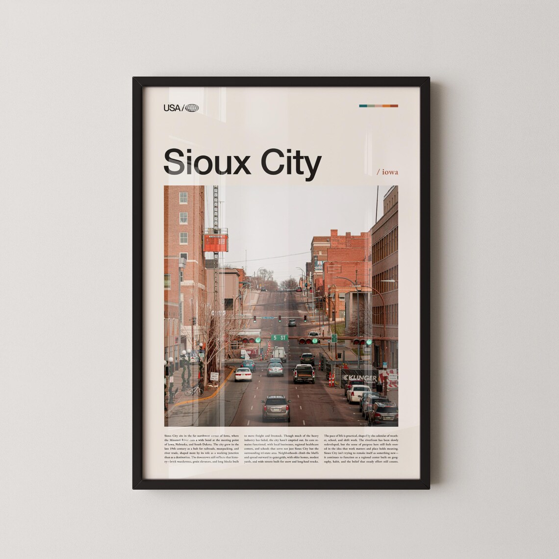 Sioux City Iowa Downtown Fifth Street Vintage USA Travel Poster