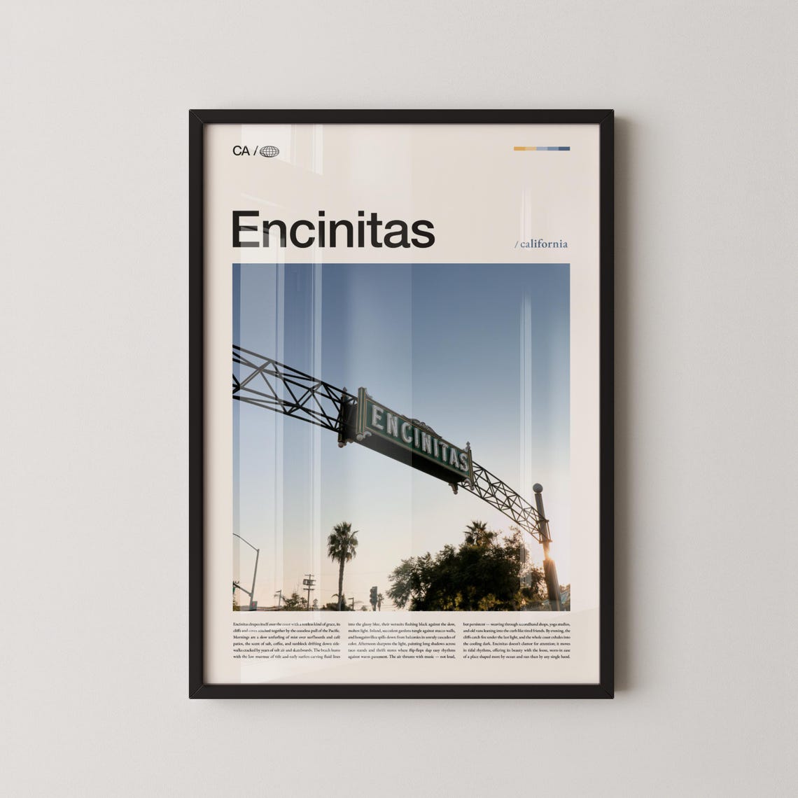 Encinitas California Arch Sign Golden Sunset Street Photo Poster