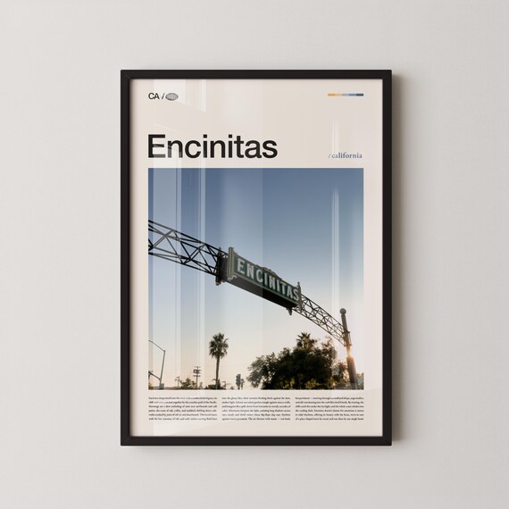 Encinitas California Arch Sign Golden Sunset Street Photo Poster