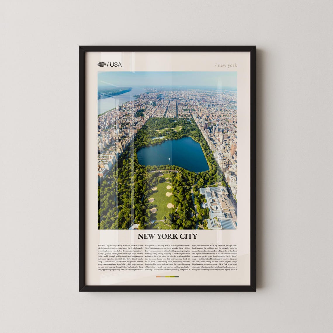 New York City Central Park Aerial View Manhattan Skyline Travel Poster