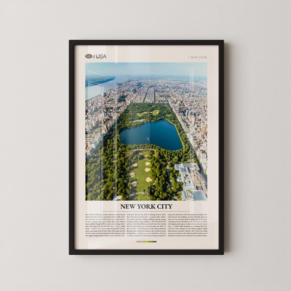 New York City Central Park Aerial View Manhattan Skyline Travel Poster