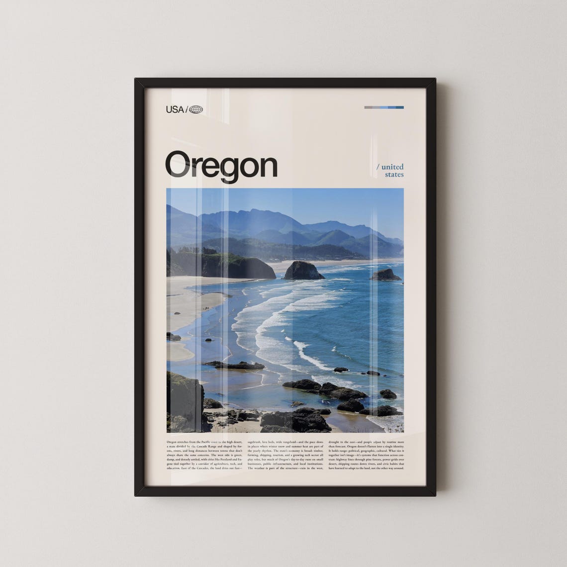 Oregon Coastline Sandy Beach With Sea Stacks Sunny Travel Poster