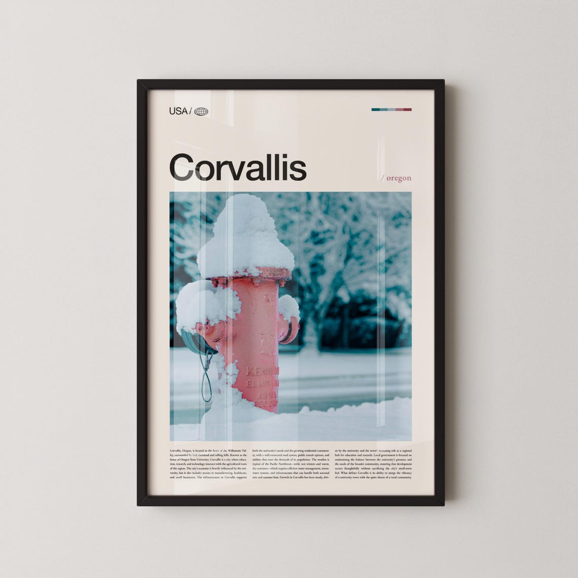 Corvallis Oregon Snow Covered Red Fire Hydrant Winter Photo Poster