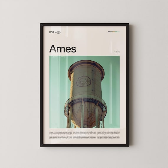 Ames Iowa Water Tower Modern Minimalist Travel Photo Art Poster