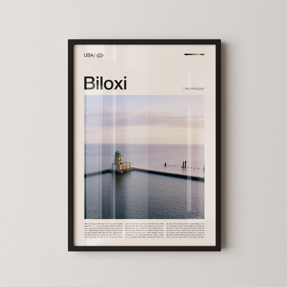 Biloxi Mississippi Gulf Coast Lighthouse Harbor Sunset Travel Poster