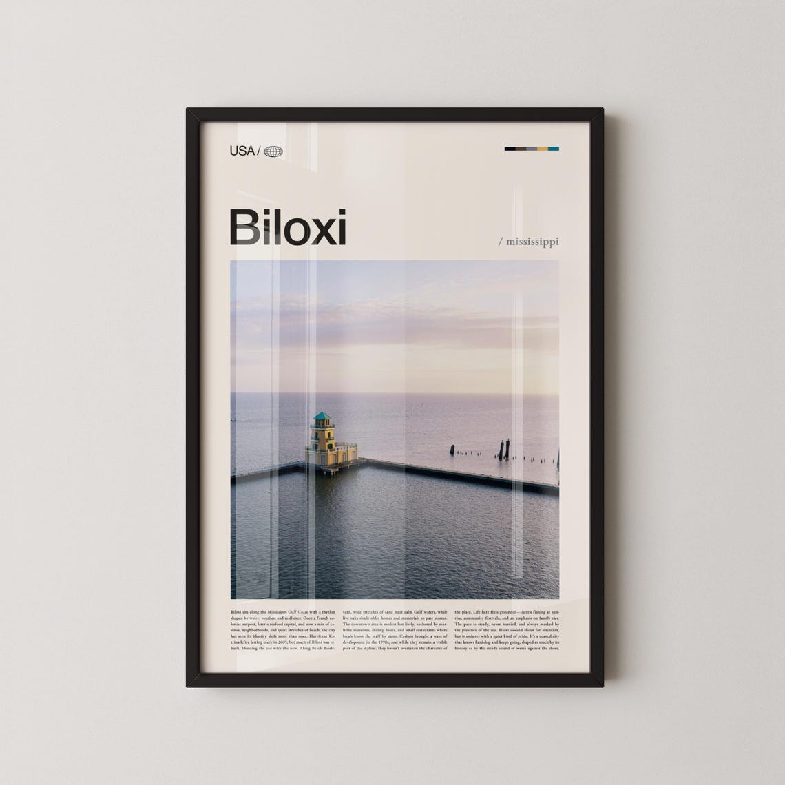 Biloxi Mississippi Gulf Coast Lighthouse Harbor Sunset Travel Poster