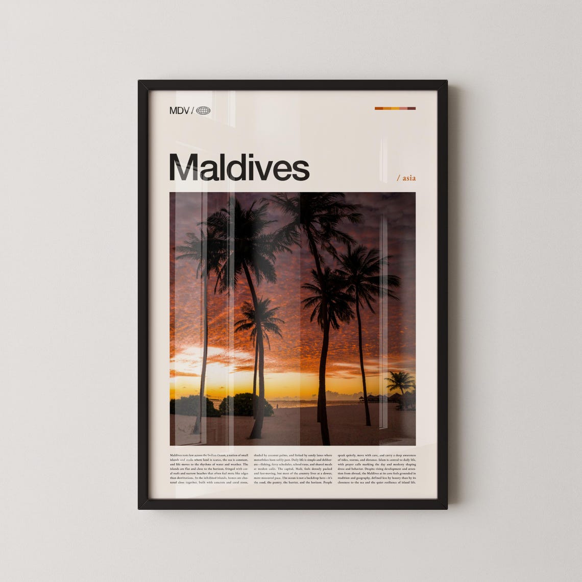 Maldives Sunset Palm Tree Silhouettes Over Tropical Beach Poster