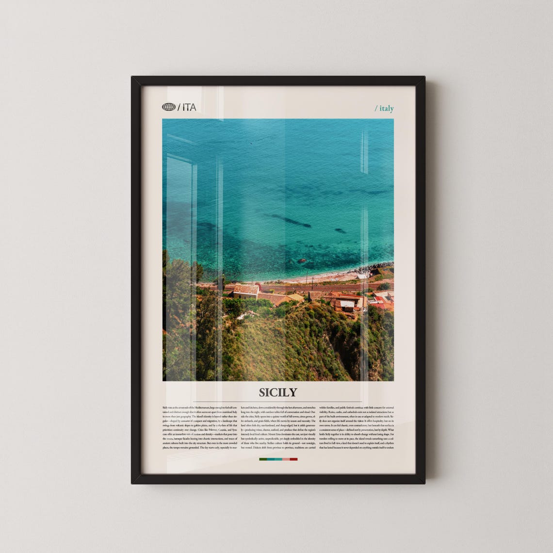 Sicily Aerial Turquoise Coastline Photography Italy Travel Poster