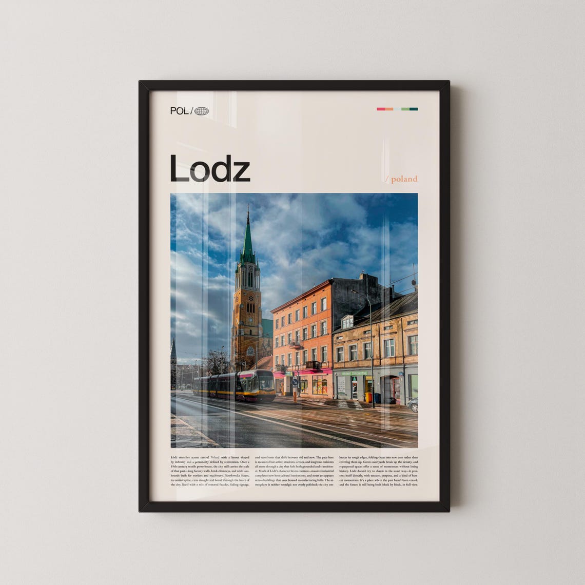 Lodz Poland Historic Street With Tram and Church Tower Poster