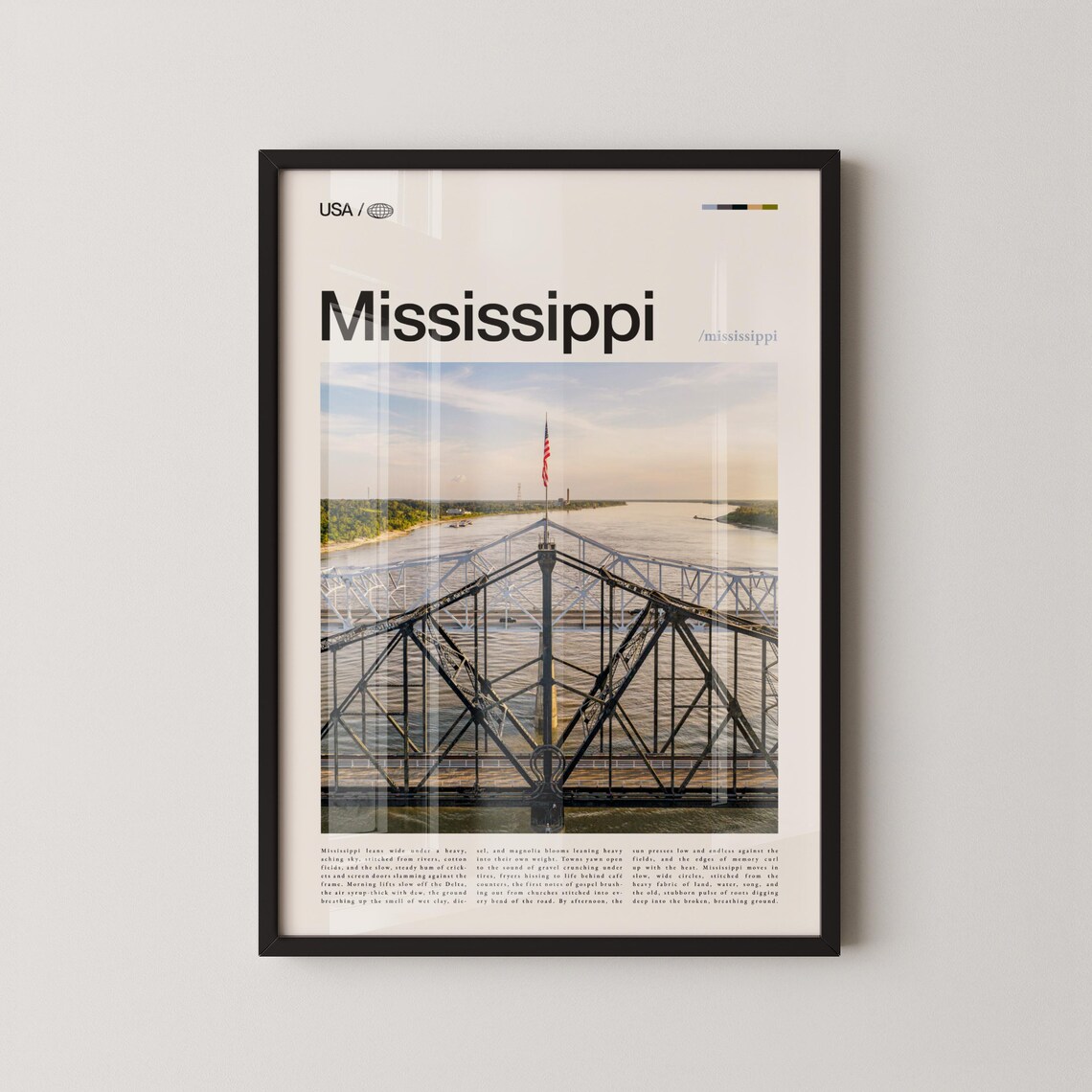 Mississippi River Bridge Sunset Historic Travel Photo Poster