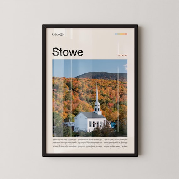 Stowe Vermont White Church Steeple Among Autumn Colors Photo Poster