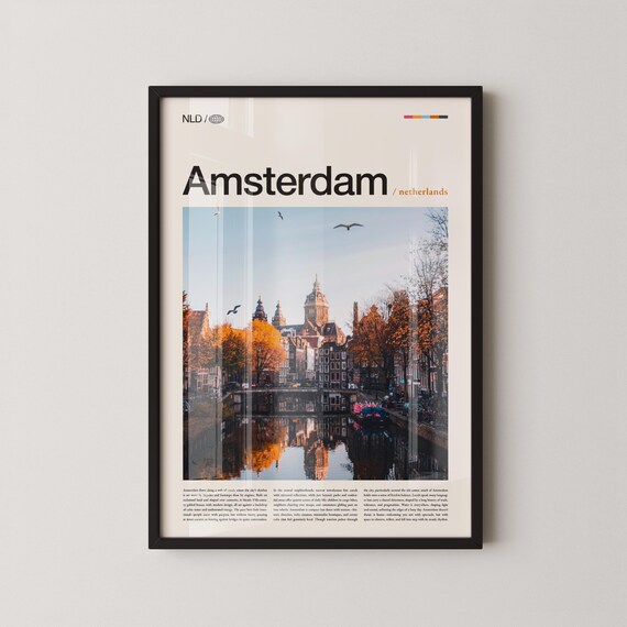 Amsterdam Netherlands Canal in Autumn Minimalist Travel Poster Home Decor