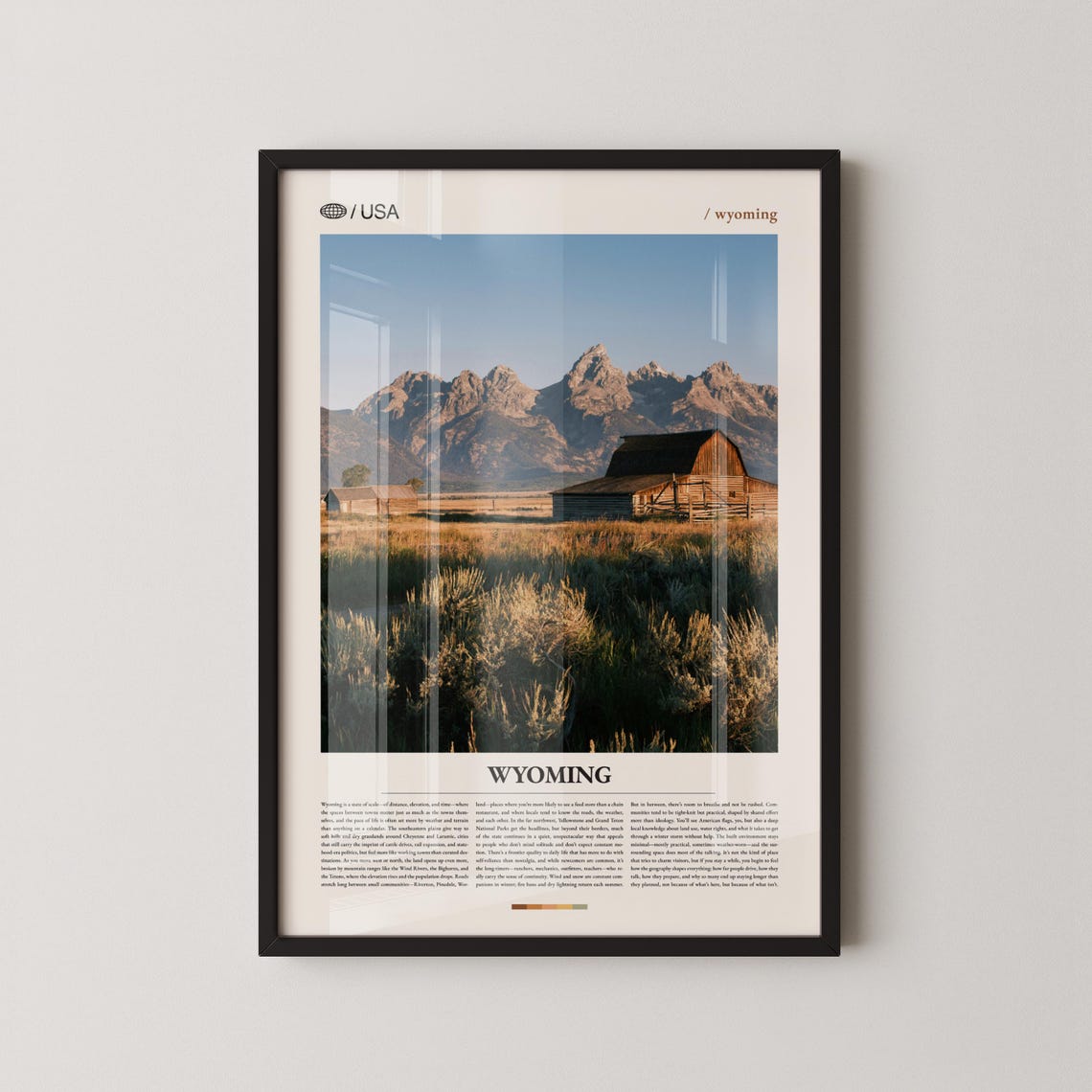 Wyoming Rustic Barn Golden Field Teton Range Minimalist Poster