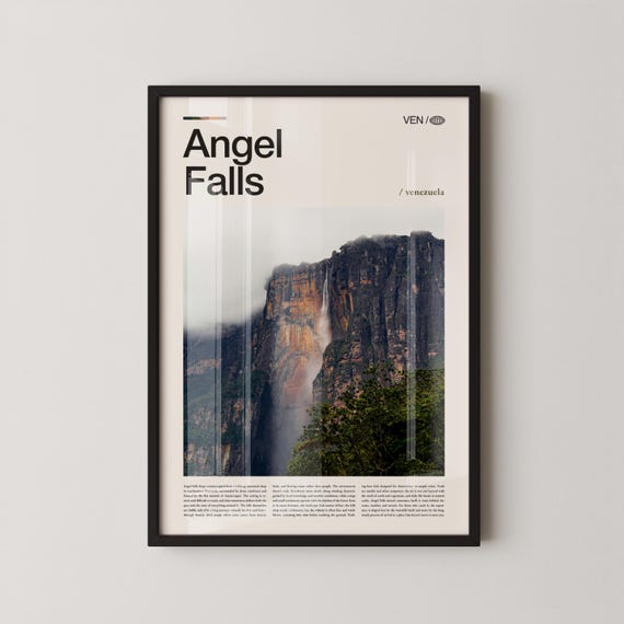 Angel Falls Print Wall Art Poster Photography Venezuela Waterfall Landscape Canaima Nature Decor