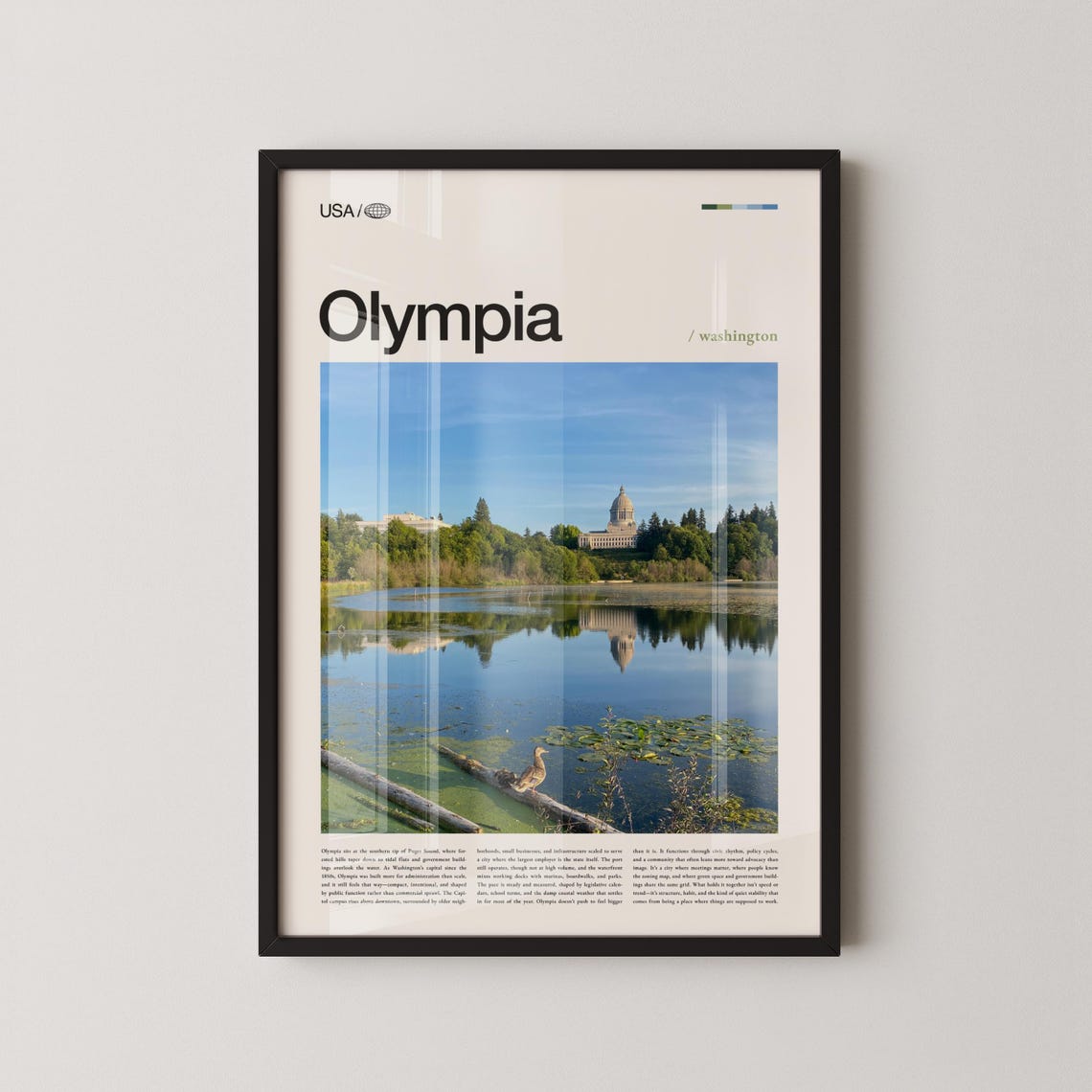 Olympia Washington Capitol Lake Reflection Minimalist Travel Poster