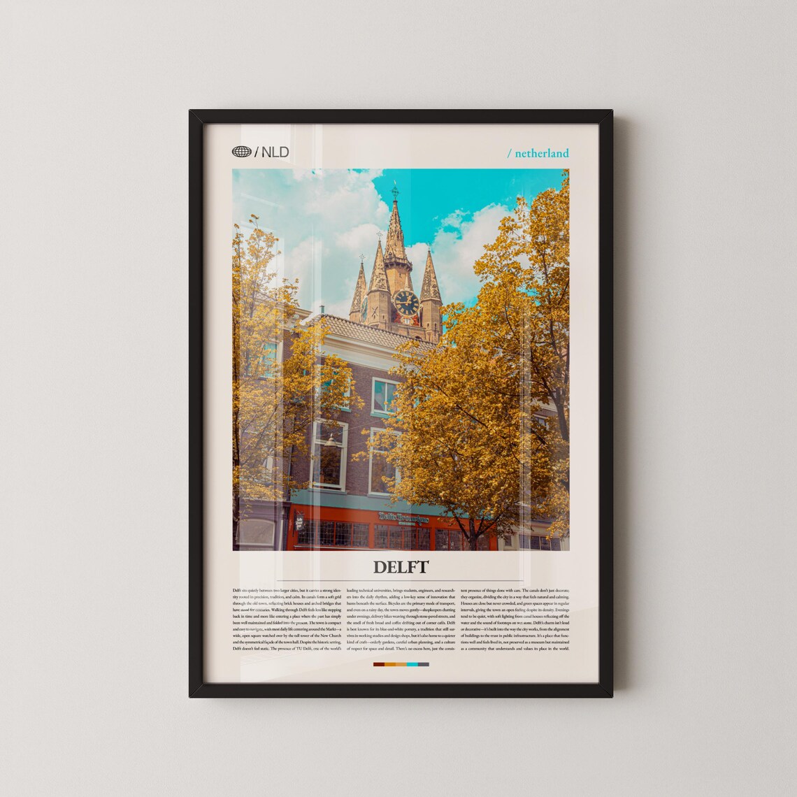 Delft Netherlands Golden Autumn Cityscape Photo Travel Poster