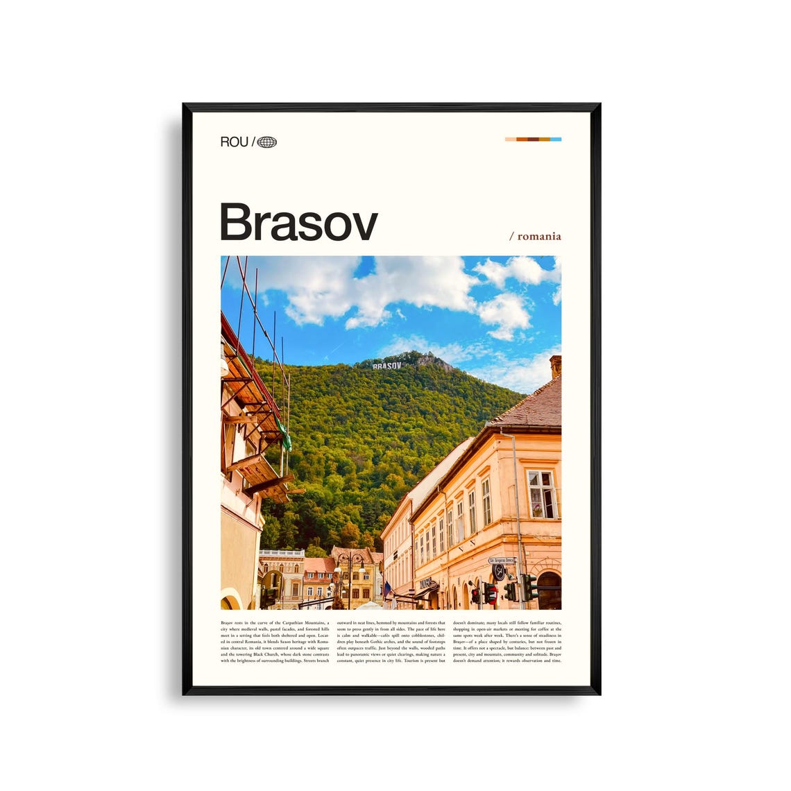 Brasov Romania Modern Typography Street Photo Art Wall Poster