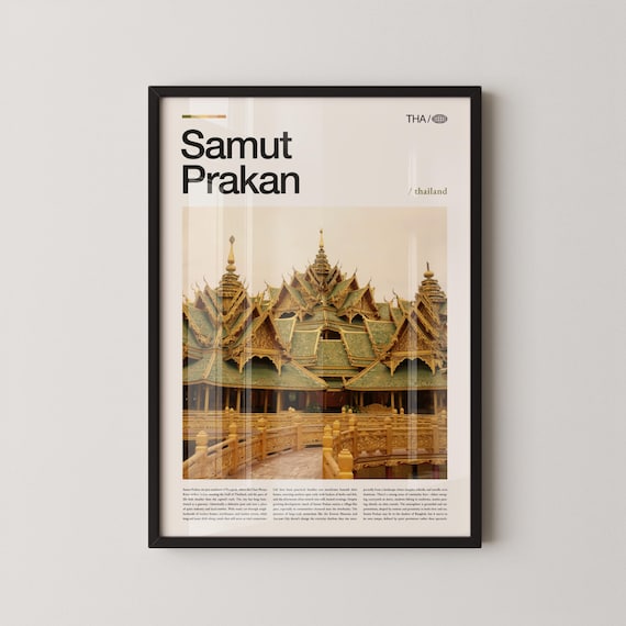 Samut Prakan Thailand Golden Temple Architecture Travel Poster