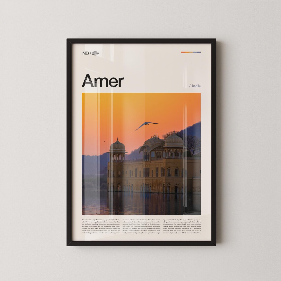 Amer India Jaipur Palace Lake Domes Photography Travel Poster