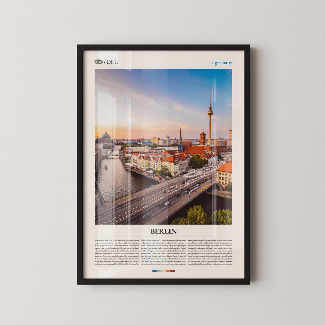 Berlin Germany Sunset Cityscape TV Tower Editorial Travel Poster