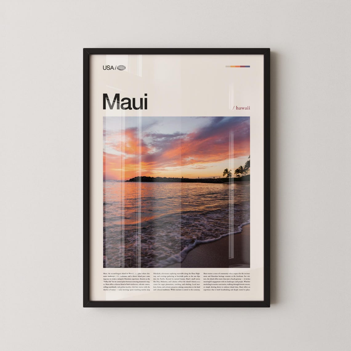 Maui Hawaii Sunset Waves Palm Trees Tropical Beach Photo Poster