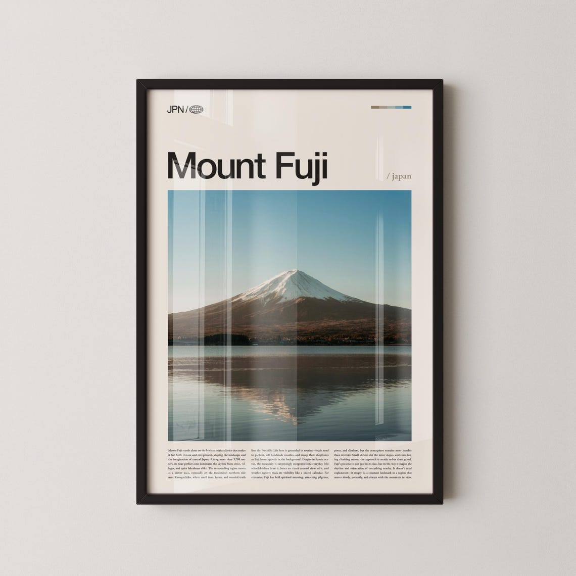 Mount Fuji Japan Snow Peak Lake Reflection Landscape Travel Poster