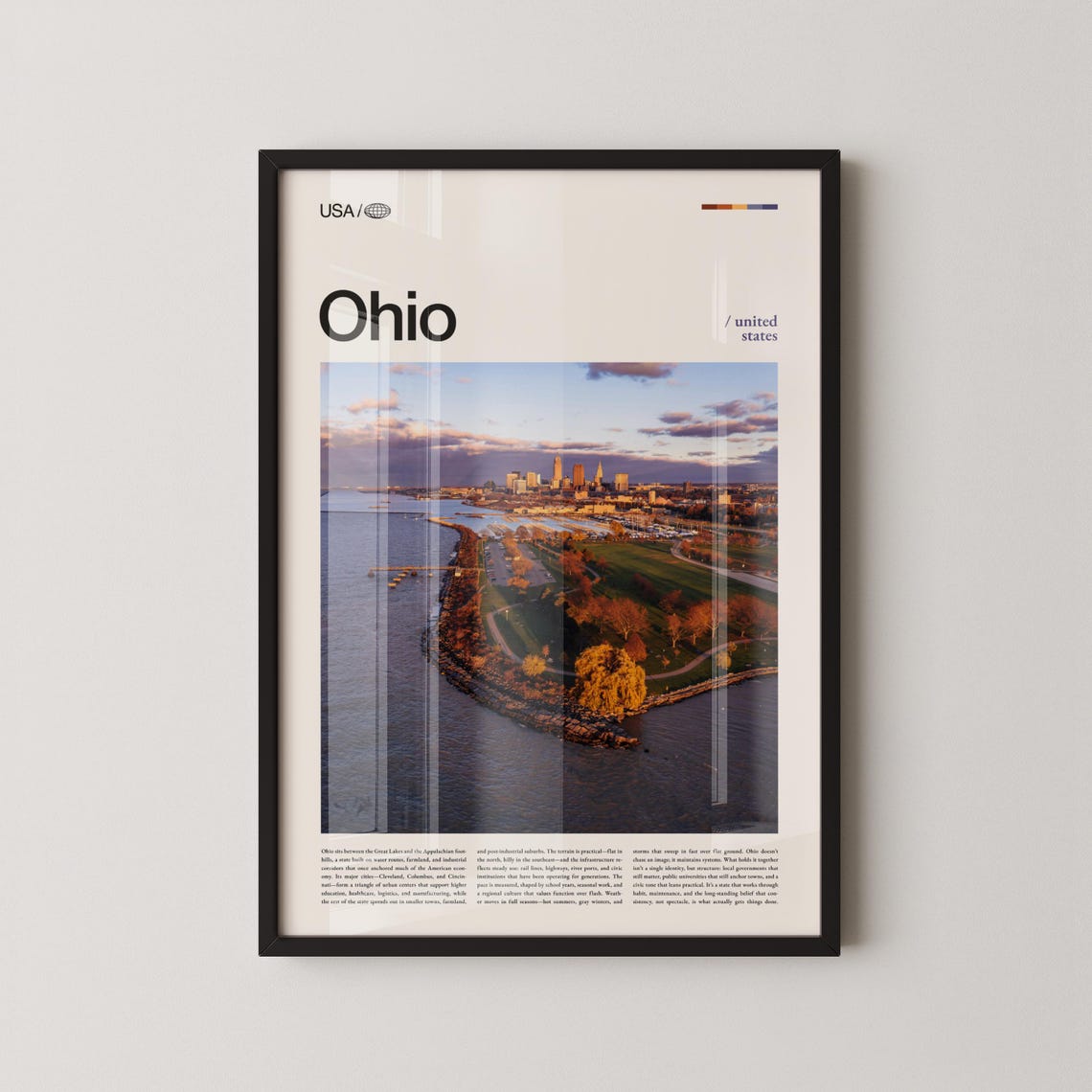 Ohio Cleveland Lakefront Skyline at Golden Sunset Travel Poster