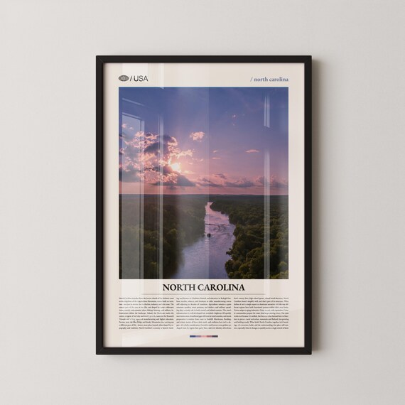 North Carolina River Sunset Under Purple Sky Nature Travel Poster