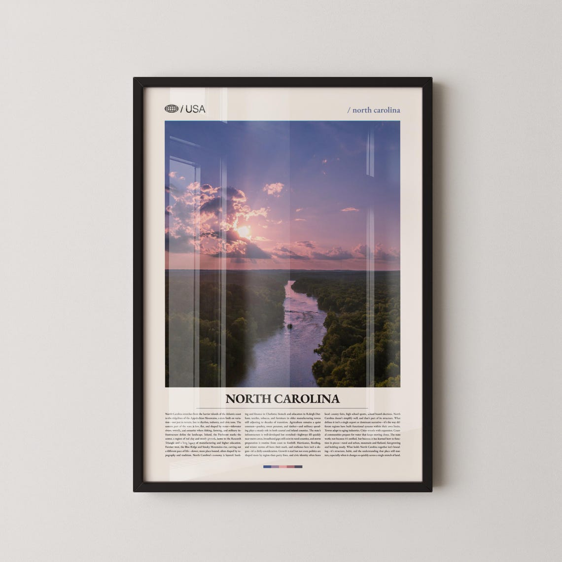 North Carolina River Sunset Under Purple Sky Nature Travel Poster