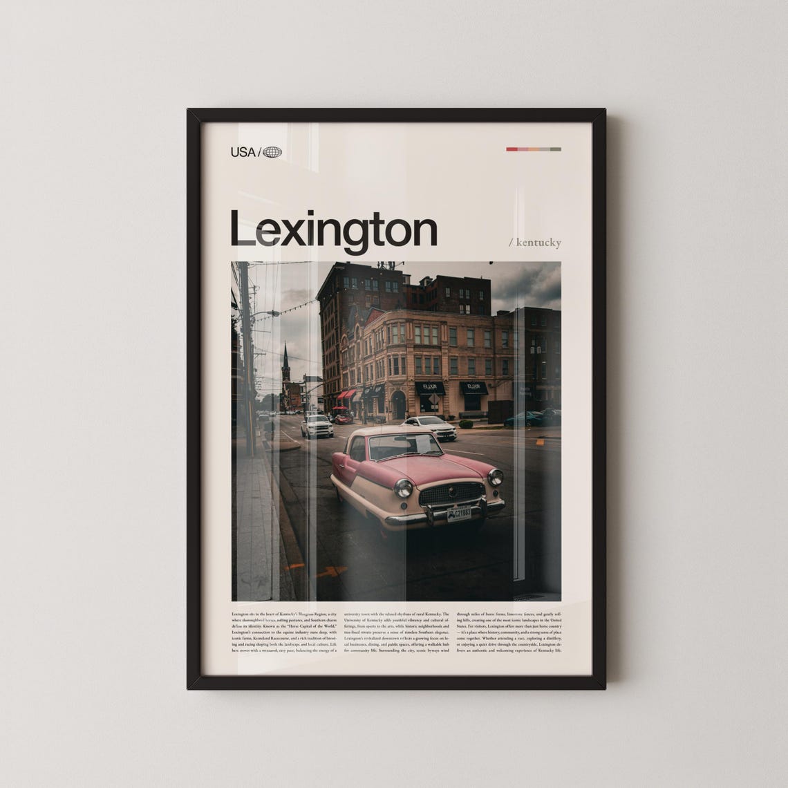 Lexington Kentucky Classic Car Downtown Photo Editorial Travel Poster