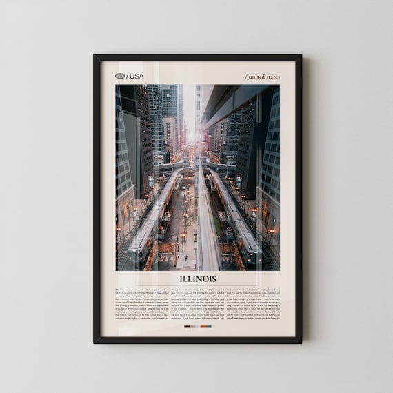 Illinois Chicago Elevated Train Street Twilight Travel Poster
