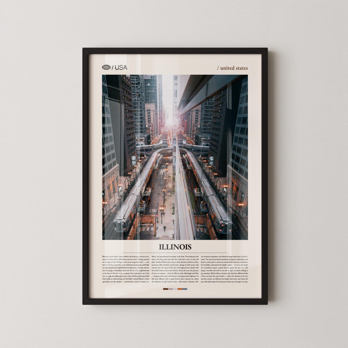 Illinois Chicago Elevated Train Street Twilight Travel Poster