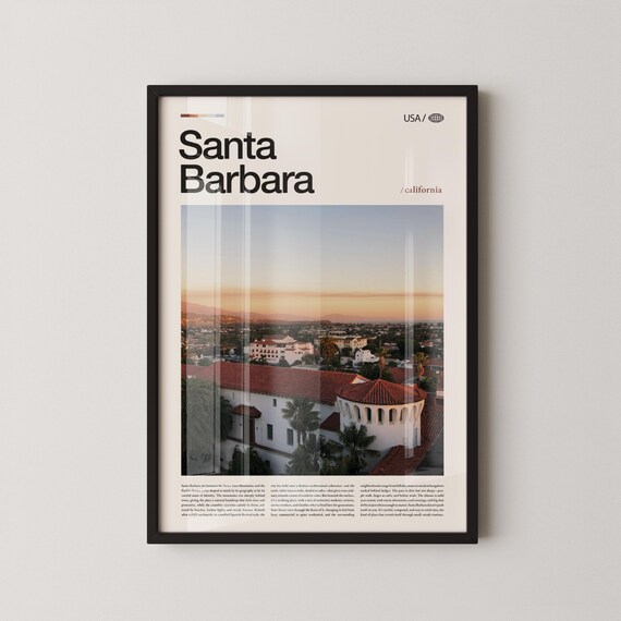 Santa Barbara California Red Tile Roofs Courtyard Photo Travel Poster
