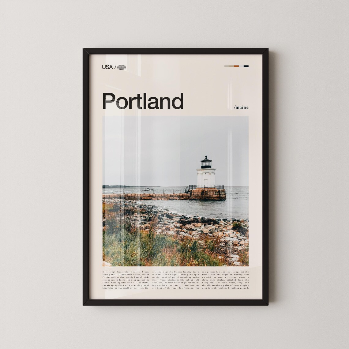 Portland Maine Lighthouse Bold Title Coastal Travel Photo Poster