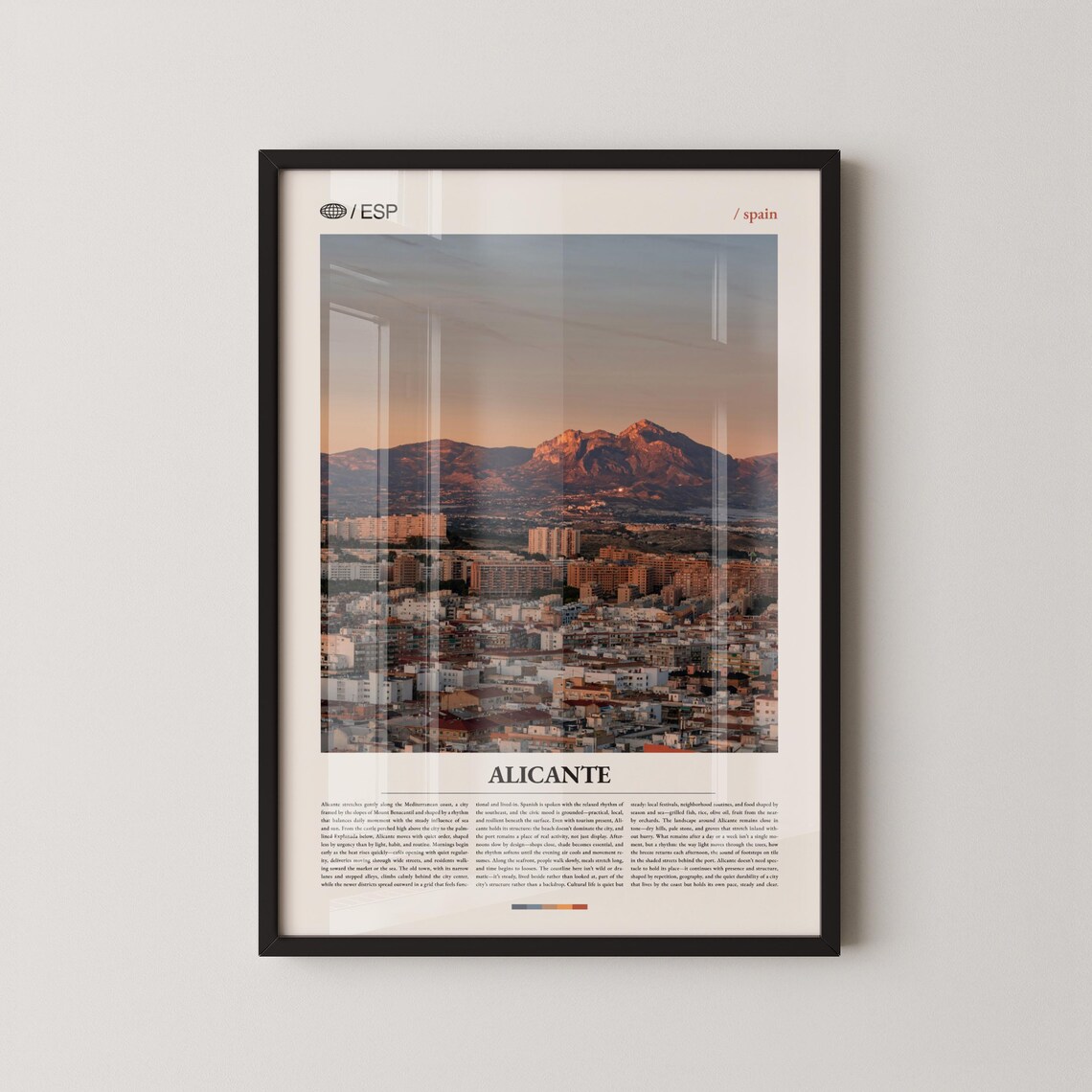 Alicante Spain Editorial Cityscape Photography Poster With Mountain Skyline View
