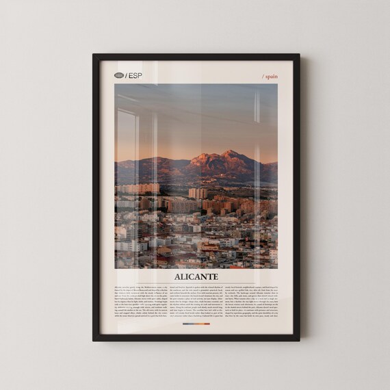 Alicante Spain Editorial Cityscape Photography Poster With Mountain Skyline View