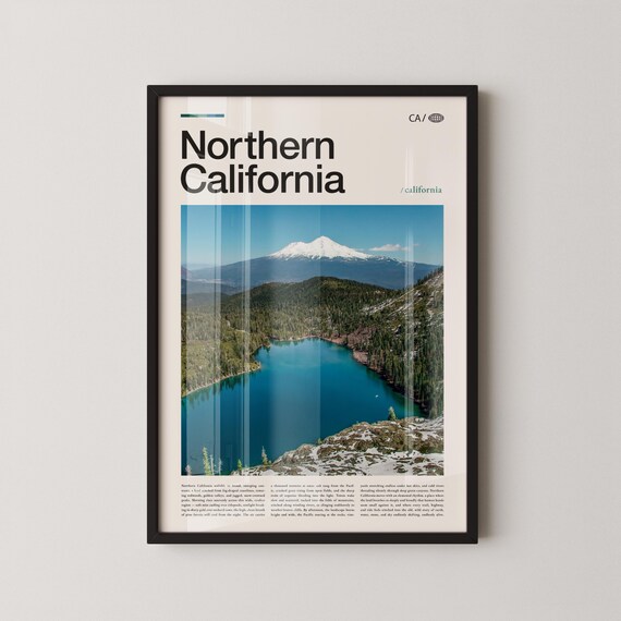 Northern California Snowy Mountain Alpine Lake Travel Poster