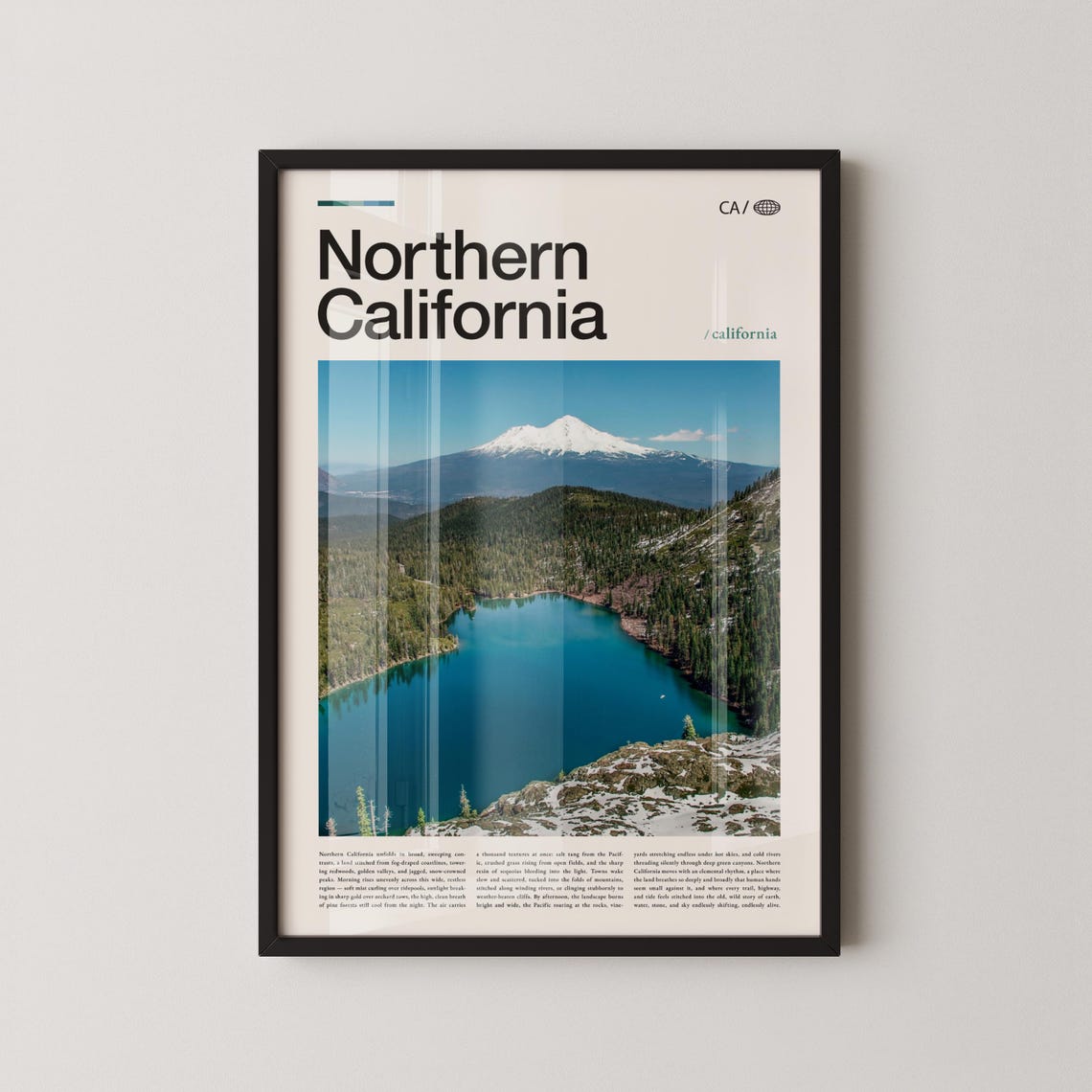 Northern California Snowy Mountain Alpine Lake Travel Poster
