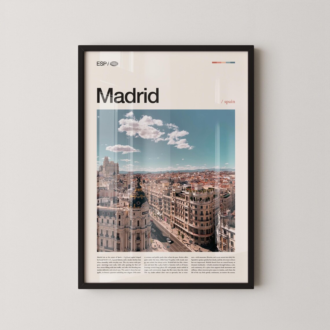Madrid City Skyline Aerial View Daytime Photo Travel Poster Spain