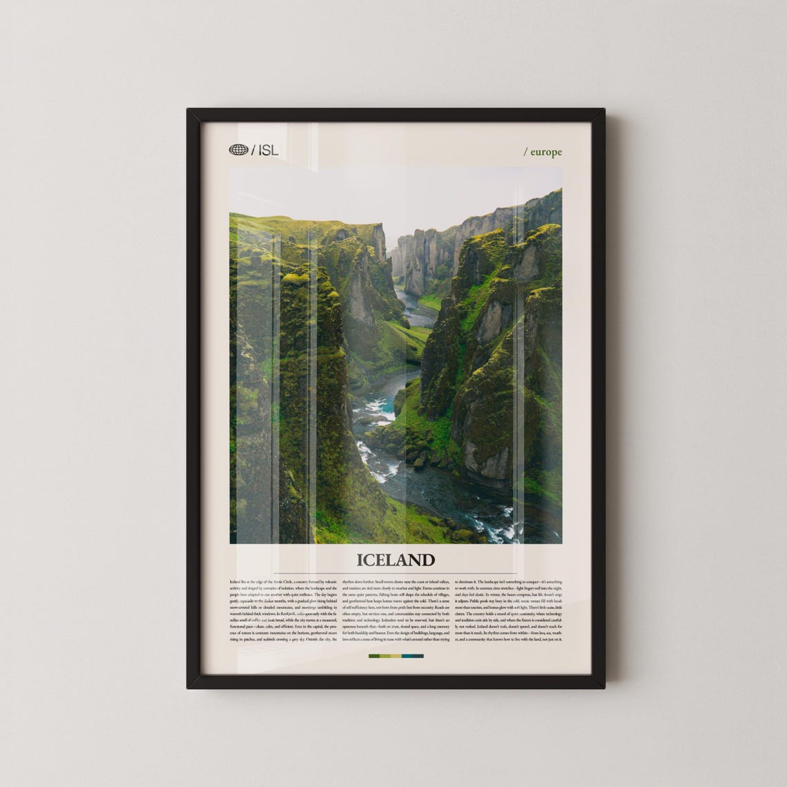 Iceland Mossy Canyon River Gorge Minimalist Europe Travel Poster