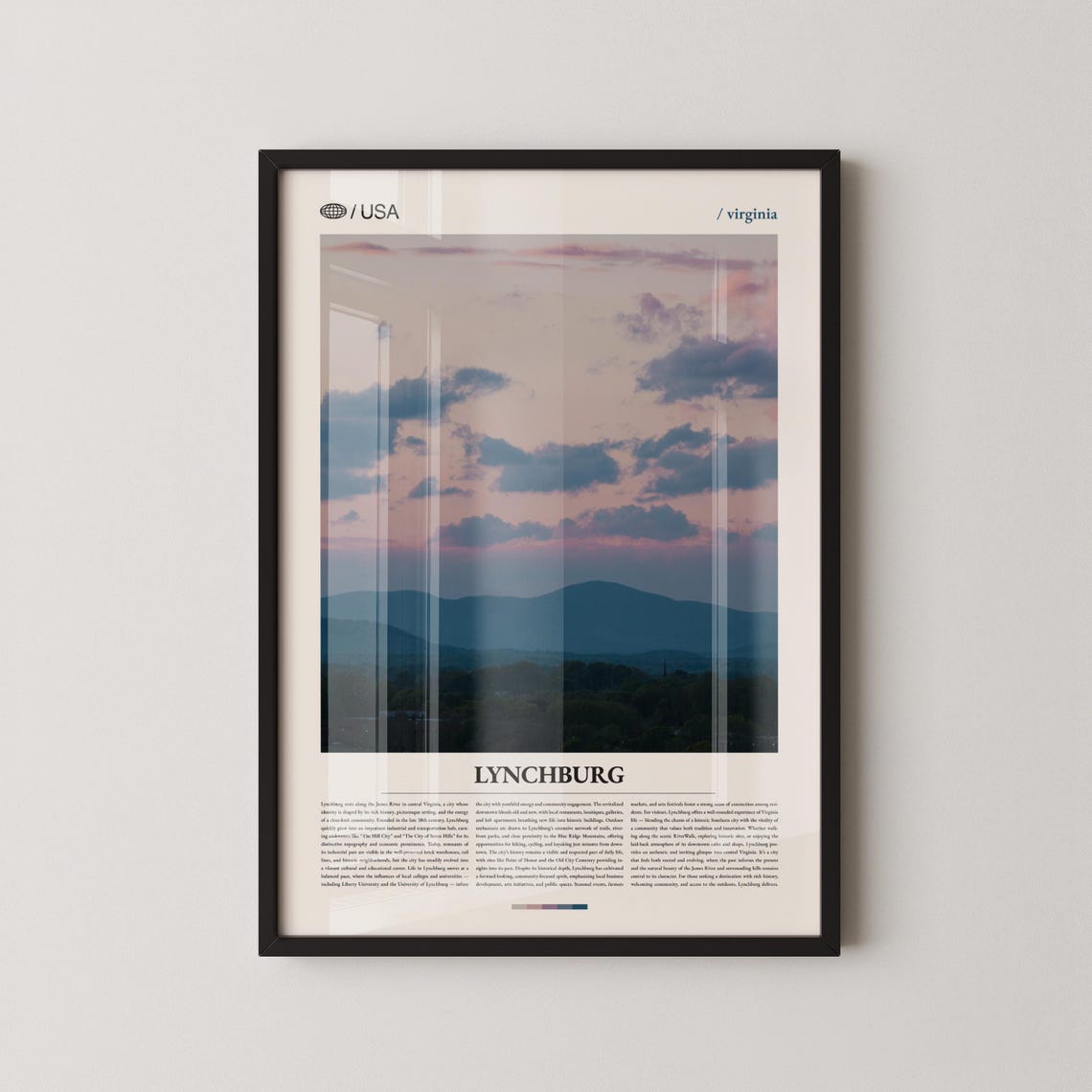 Lynchburg Virginia Blue Ridge Sunset Sky Travel Poster Classic Layout