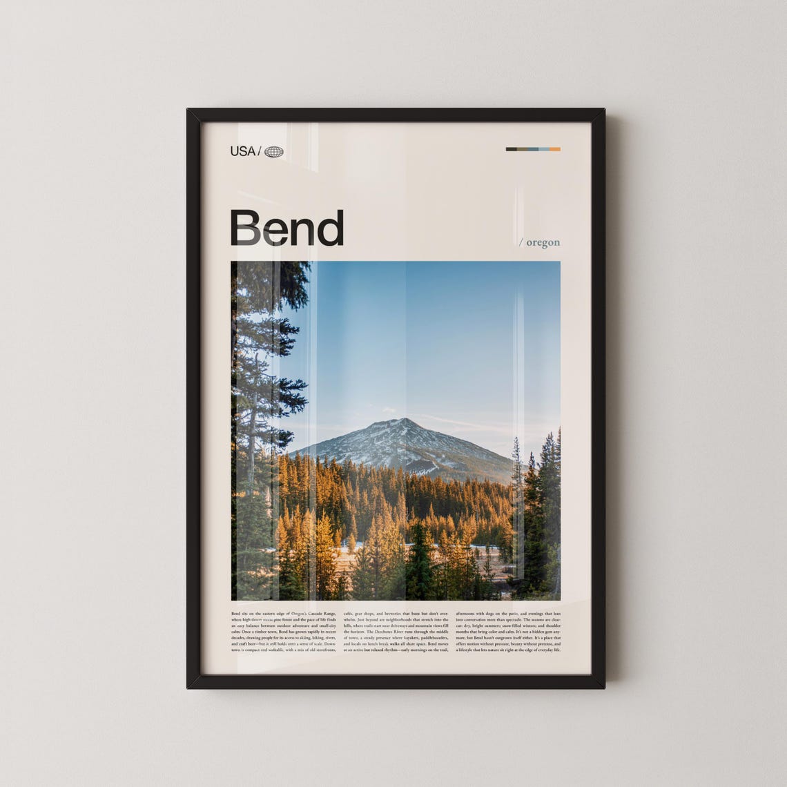 Bend Oregon Cascade Peak Mountain Landscape Adventure Poster