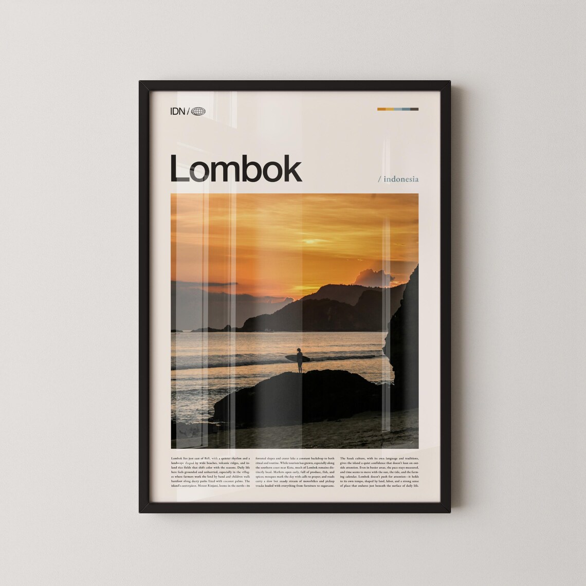 Lombok Indonesia Golden Sunset Surfer Beach Photography Poster