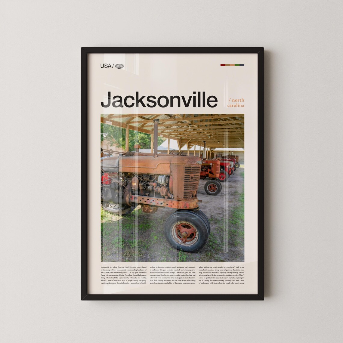 Jacksonville North Carolina Classic Red Tractor Row Rustic Farm Travel Poster