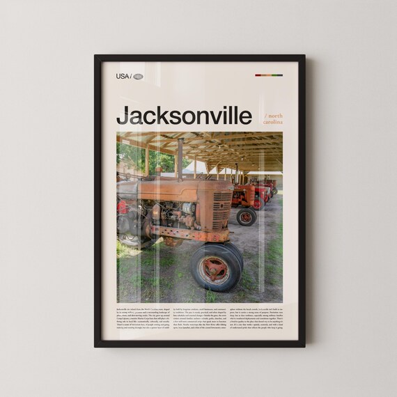 Jacksonville North Carolina Classic Red Tractor Row Rustic Farm Travel Poster