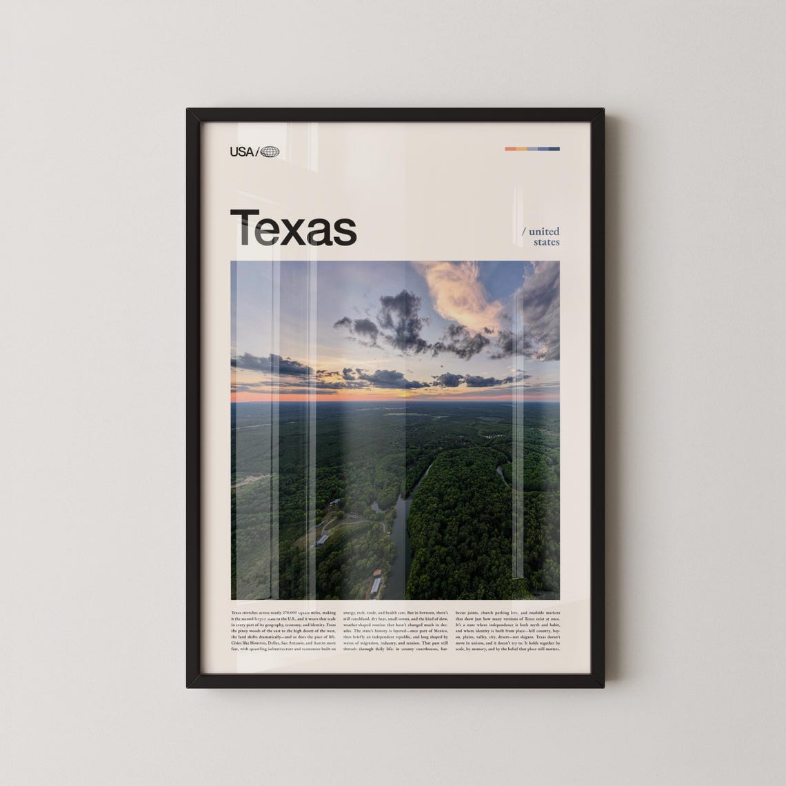 Texas Aerial Forest Sunset River Landscape Editorial Art Poster