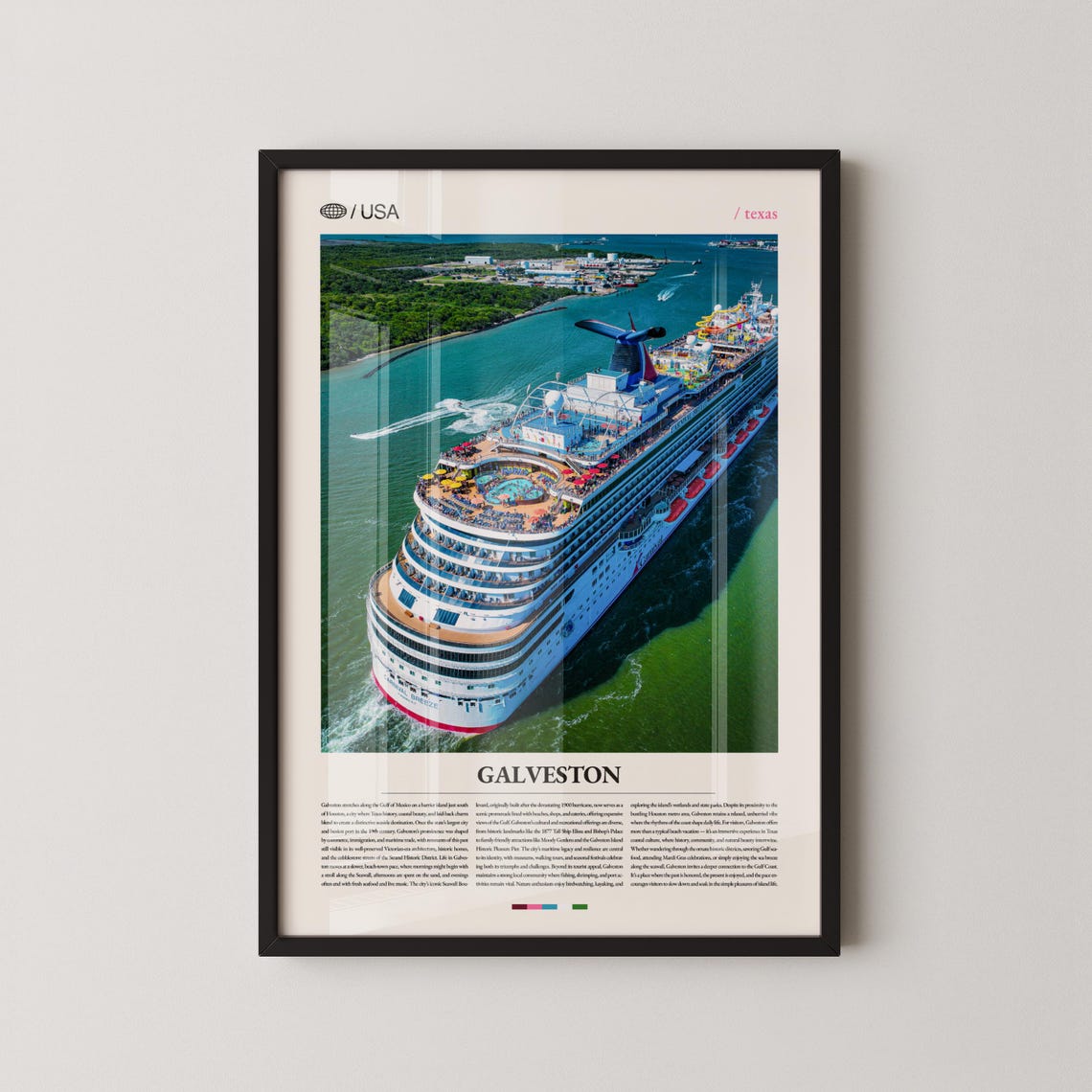Galveston Texas Cruise Ship Aerial Coastal Photography Travel Poster
