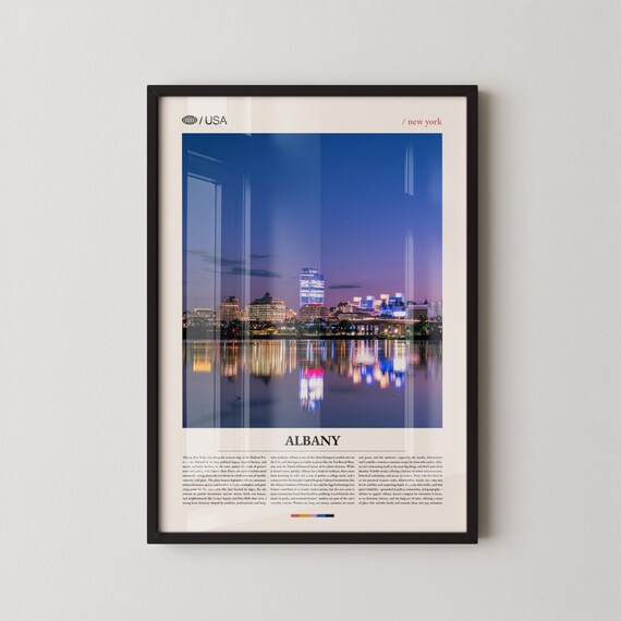Albany New York Night Skyline With Reflections On The Hudson River Poster