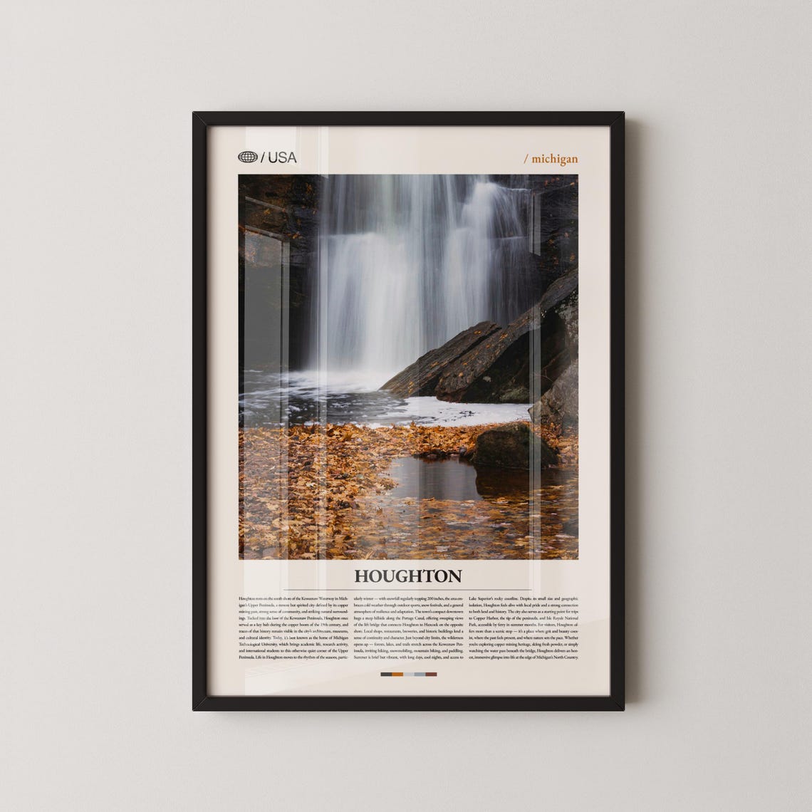 Houghton Michigan Autumn Waterfall Keweenaw Peninsula Travel Poster